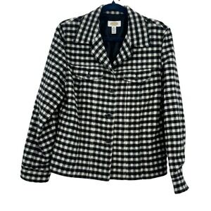 Talbots Gingham Print Long Sleeve Button Front Wool Blend Blazer Jacket Size 10